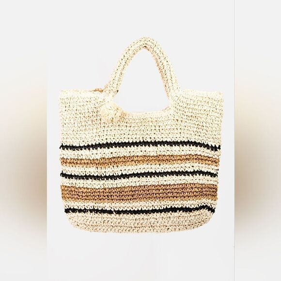 Striped Straw Braided Tote Bag‎ - Picture 2 of 4